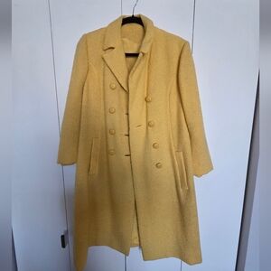 Double-Breasted Wool-Blend Pea Coat in Mustard Yellow